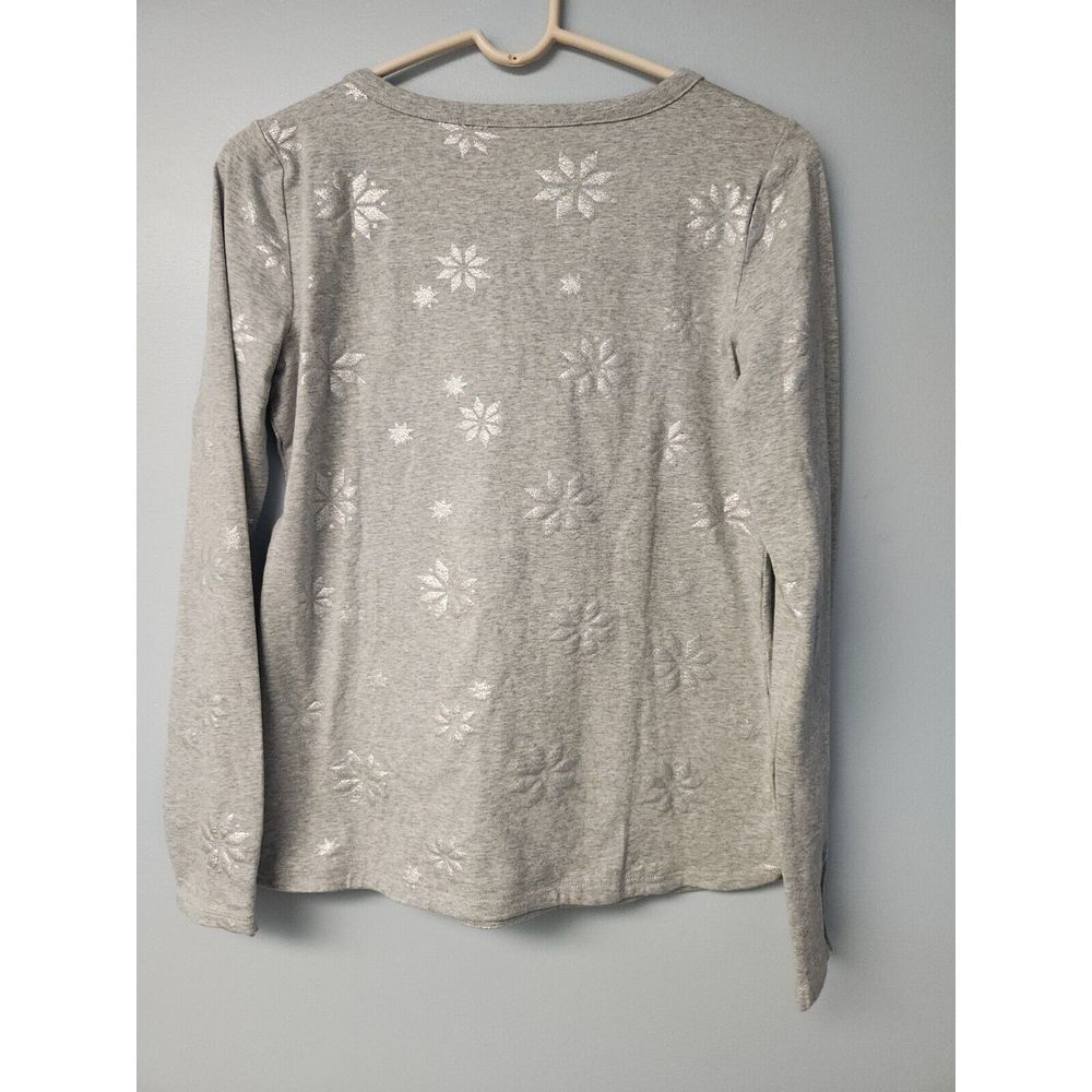 T by Talbots Gray Long‎ Sleeve Top Shirt Shiny Snowflakes All over Sz XS - Picture 6 of 8